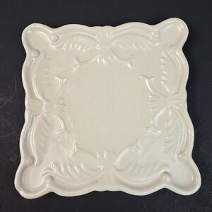 California Pantry Classic Ceramics Square Cream Embossed Scroll Plate 6.25 inch